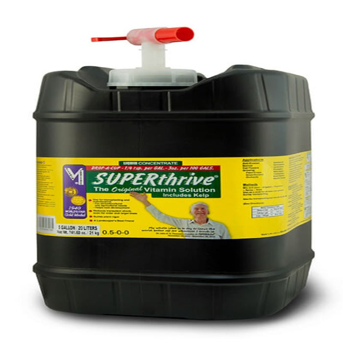 Superthrive liquid plant nutrients fertilizer black jug Rivendell Distribution yellow label on Tampa Home & Garden Store