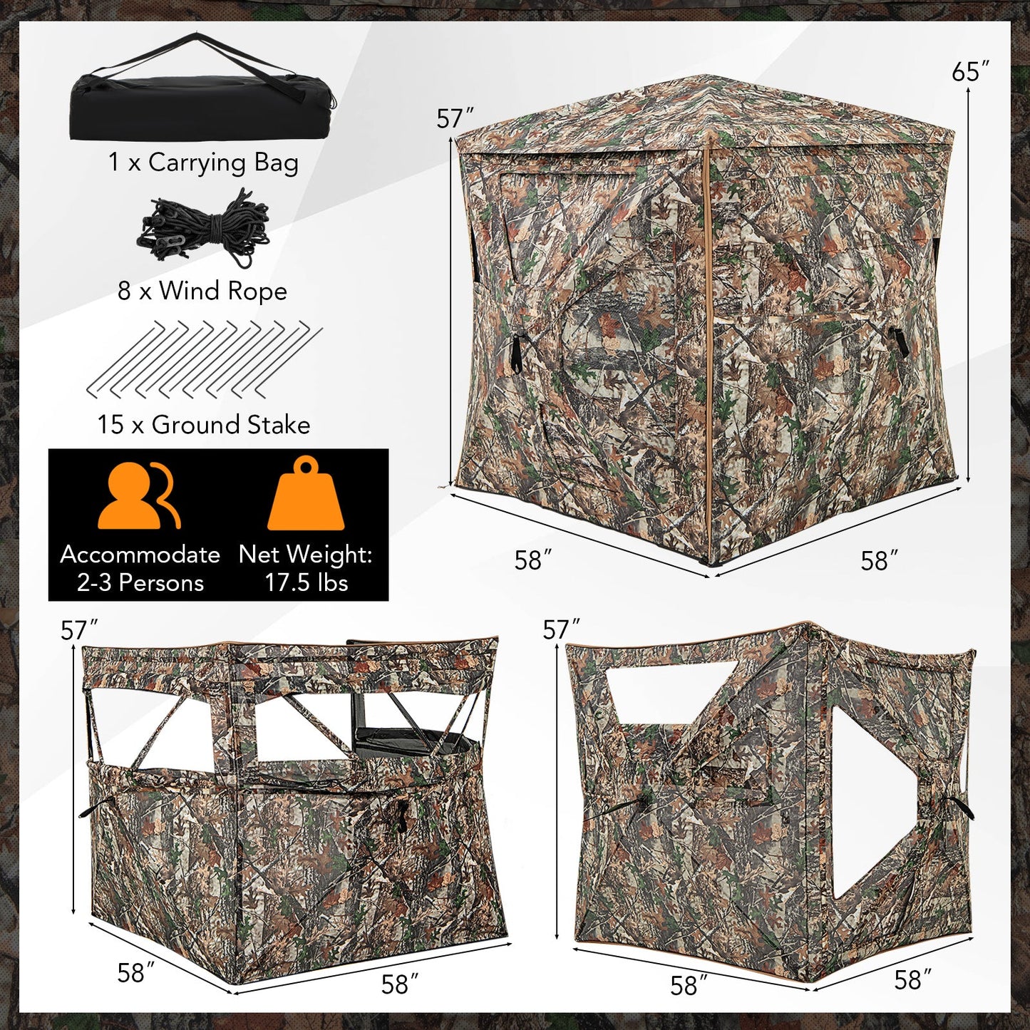 5-IN-1 Detachable Hunting Blind for 2-3 People with Skylight - Tampa Home & Garden Store