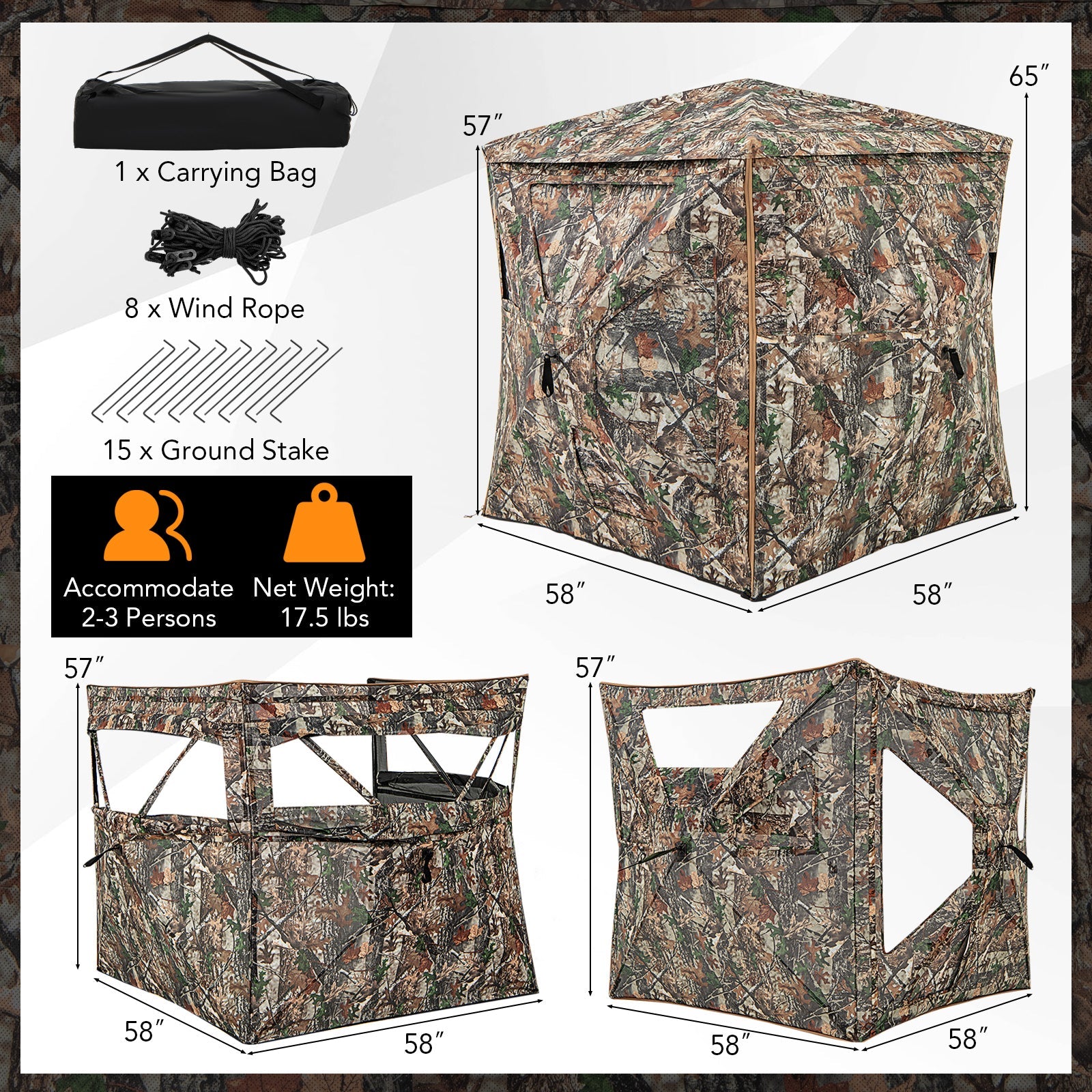 5-IN-1 Detachable Hunting Blind for 2-3 People with Skylight - Tampa Home & Garden Store