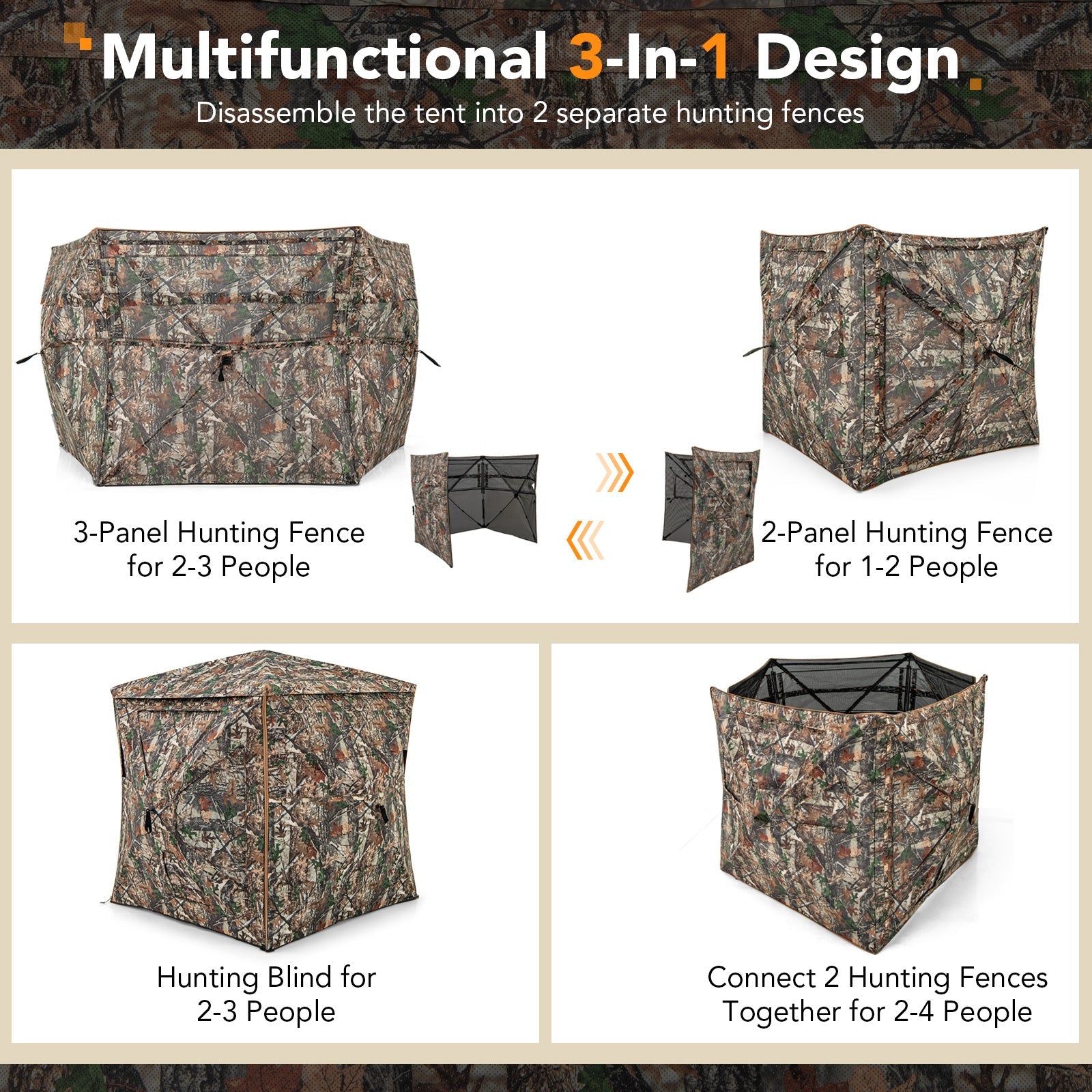 5-IN-1 Detachable Hunting Blind for 2-3 People with Skylight - Tampa Home & Garden Store
