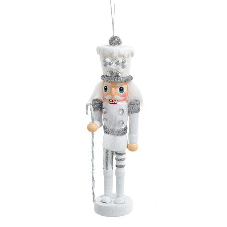 5 Inch Hollywood Nutcracker Ornament - White with Cane - Tampa Home & Garden Store