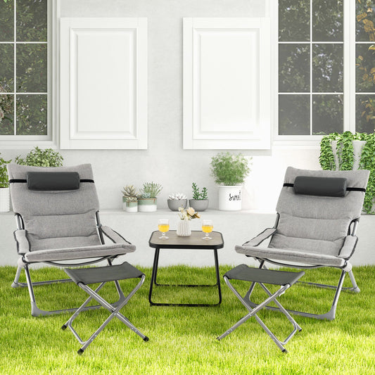 5-Piece Patio Sling Chair Set Folding Lounge Chairs with Footrests and Coffee Table-Gray - Tampa Home & Garden Store