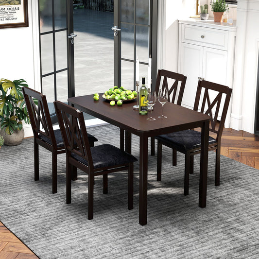 Juego de comedor de 5 piezas con mesa ancha y patas de madera de caucho - Negro