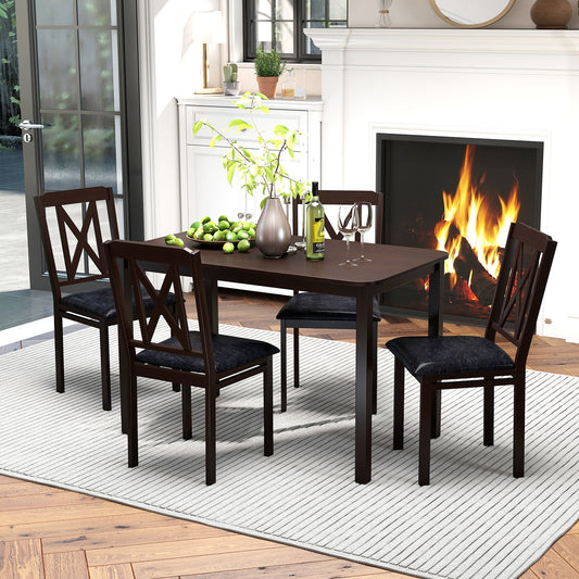 Juego de comedor de 5 piezas con mesa ancha y patas de madera de caucho - Negro