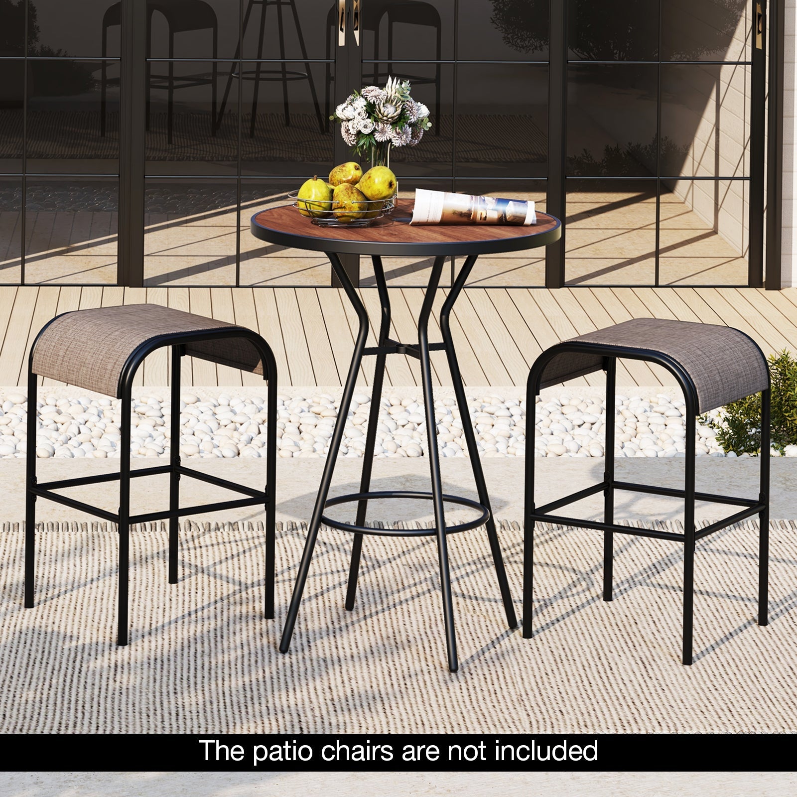 5 Pieces Outdoor Round Bar Table Set with 1.6 Inches Umbrella Hole - Tampa Home & Garden Store
