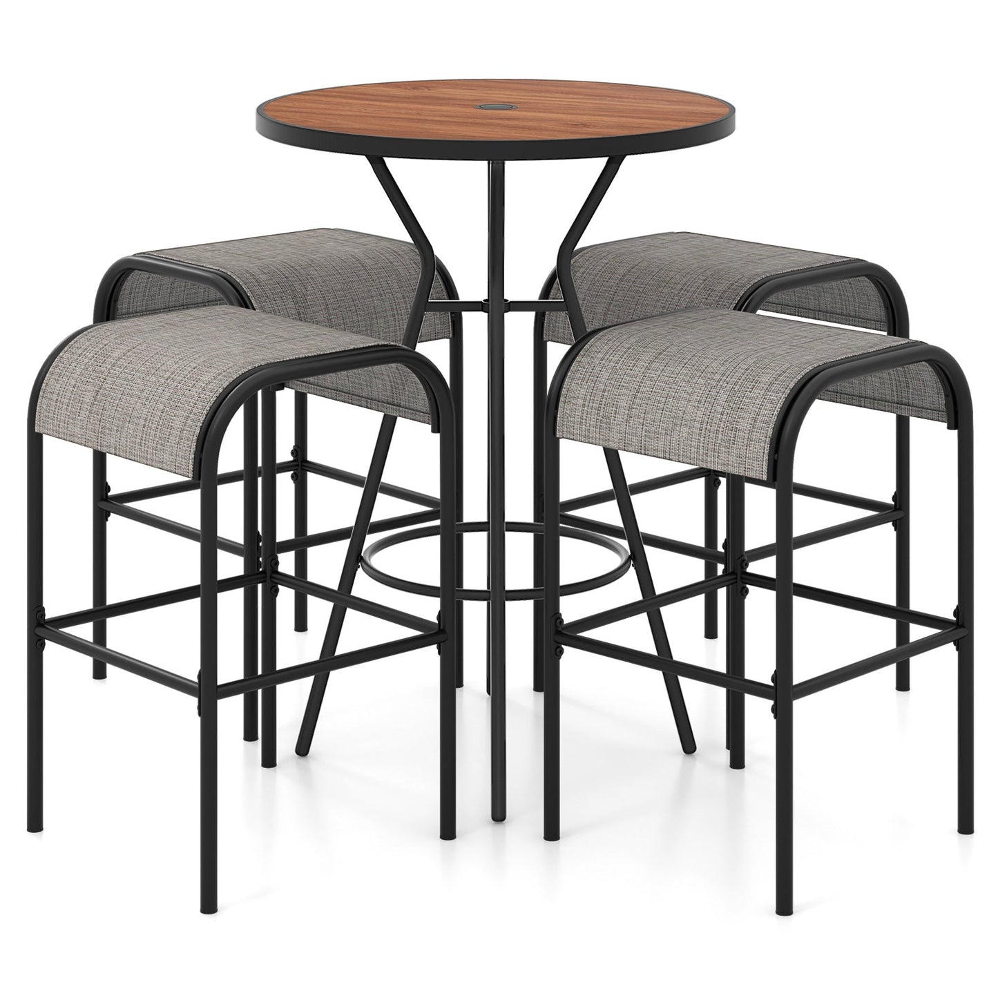 5 Pieces Outdoor Round Bar Table Set with 1.6 Inches Umbrella Hole - Tampa Home & Garden Store