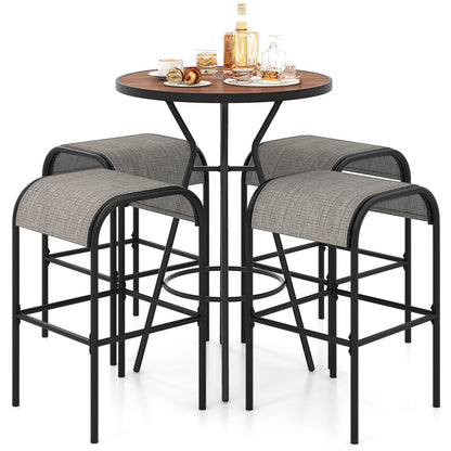 5 Pieces Outdoor Round Bar Table Set with 1.6 Inches Umbrella Hole - Tampa Home & Garden Store