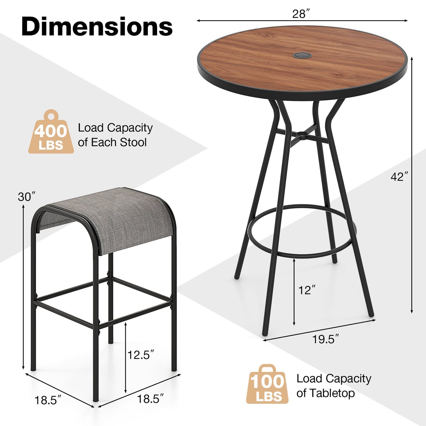 5 Pieces Outdoor Round Bar Table Set with 1.6 Inches Umbrella Hole - Tampa Home & Garden Store