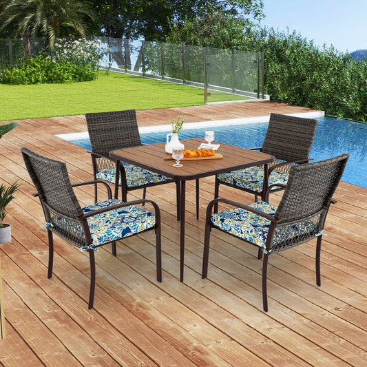 5 Pieces Patio Dining Set 4 Cushioned Rattan Armchairs and Square Table - Tampa Home & Garden Store