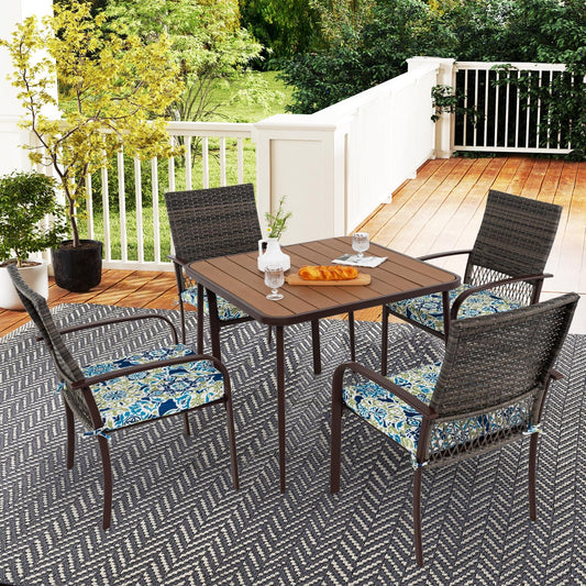 5 Pieces Patio Dining Set 4 Cushioned Rattan Armchairs and Square Table - Tampa Home & Garden Store