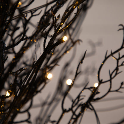 5’ Pre-Lit Halloween Black Twig Artificial Fall Tree in Burlap Planter with 85 Warm White LED Lights - Tampa Home & Garden Store