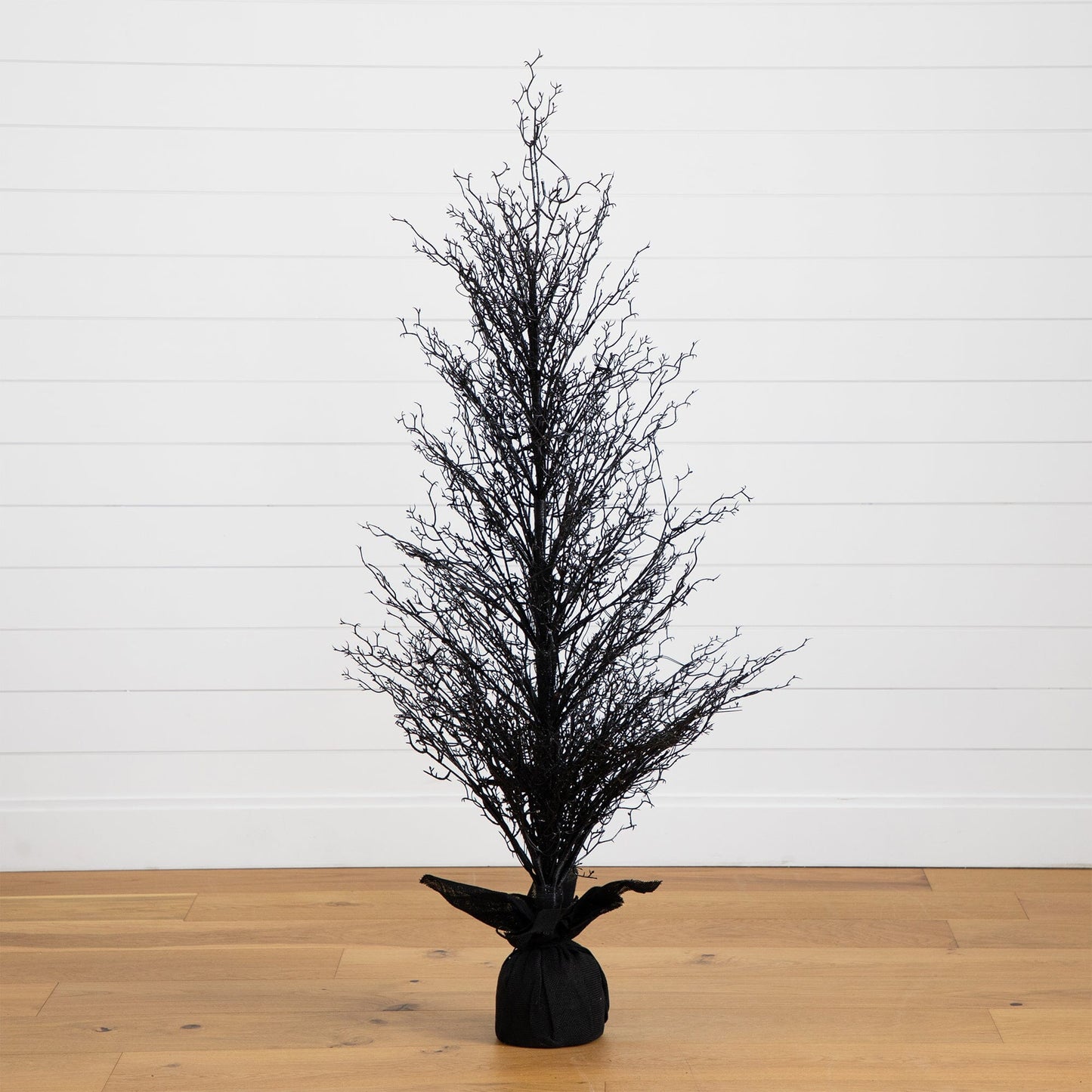 5’ Pre-Lit Halloween Black Twig Artificial Fall Tree in Burlap Planter with 85 Warm White LED Lights - Tampa Home & Garden Store