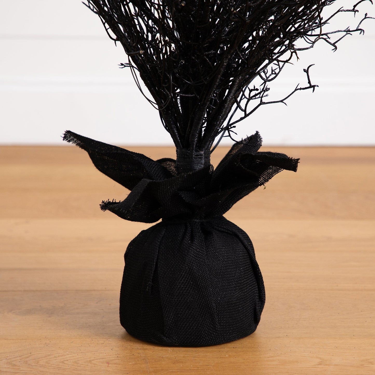 5’ Pre-Lit Halloween Black Twig Artificial Fall Tree in Burlap Planter with 85 Warm White LED Lights - Tampa Home & Garden Store