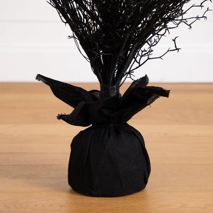 5’ Pre-Lit Halloween Black Twig Artificial Fall Tree in Burlap Planter with 85 Warm White LED Lights - Tampa Home & Garden Store