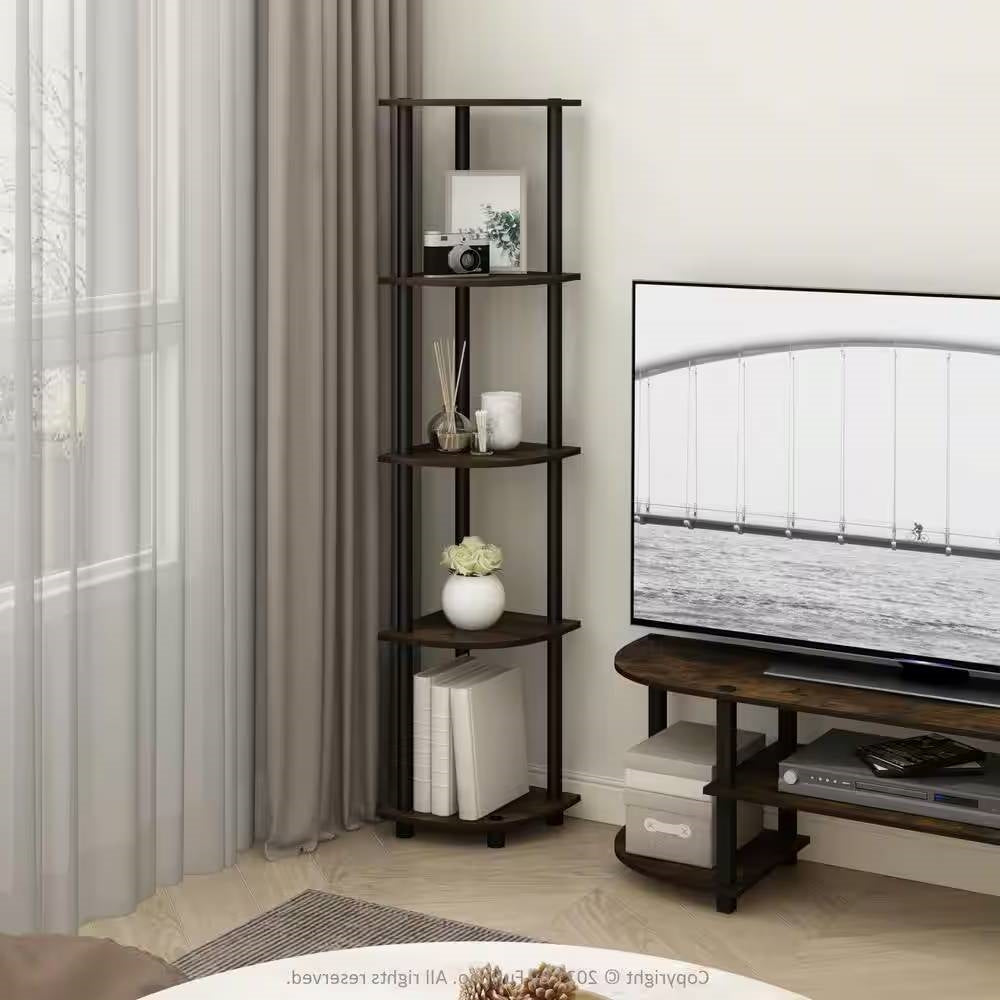 5-Shelf Modern Corner Bookcase in Black Brown Wood Finish - Tampa Home & Garden Store