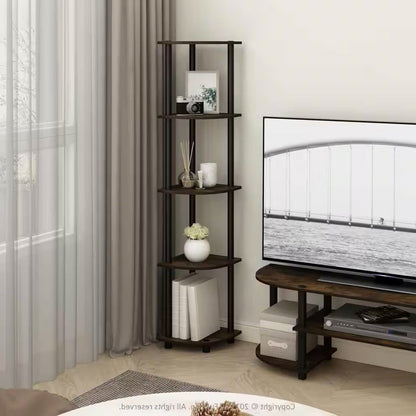 5-Shelf Modern Corner Bookcase in Black Brown Wood Finish - Tampa Home & Garden Store