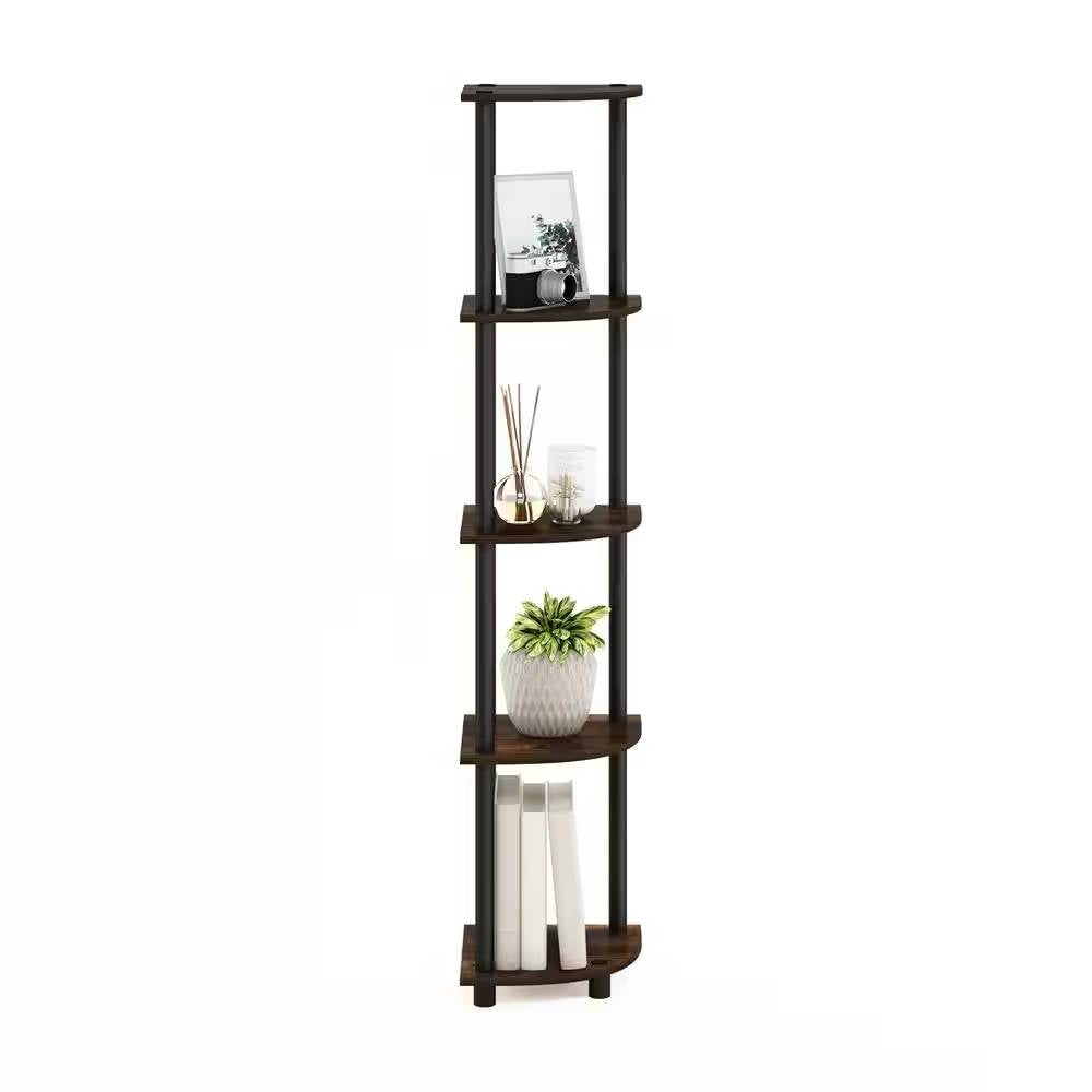 5-Shelf Modern Corner Bookcase in Black Brown Wood Finish - Tampa Home & Garden Store