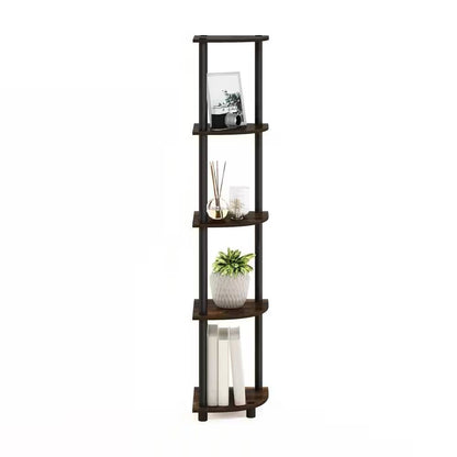 5-Shelf Modern Corner Bookcase in Black Brown Wood Finish - Tampa Home & Garden Store