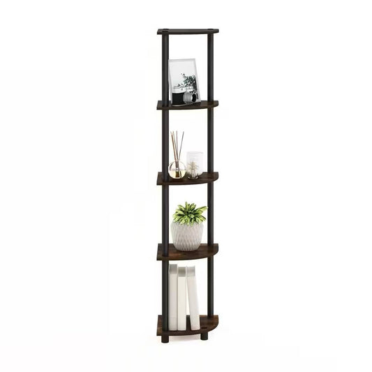 5-Shelf Modern Corner Bookcase in Black Brown Wood Finish - Tampa Home & Garden Store