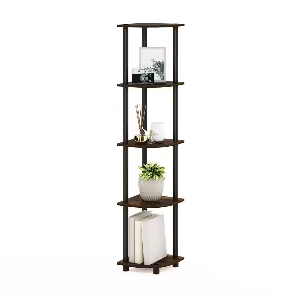 5-Shelf Modern Corner Bookcase in Black Brown Wood Finish - Tampa Home & Garden Store