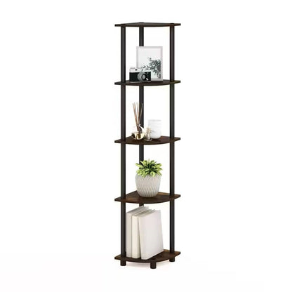 5-Shelf Modern Corner Bookcase in Black Brown Wood Finish - Tampa Home & Garden Store