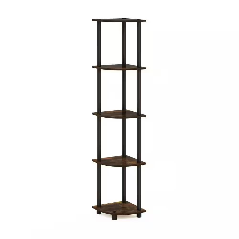 5-Shelf Modern Corner Bookcase in Black Brown Wood Finish - Tampa Home & Garden Store