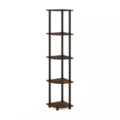 5-Shelf Modern Corner Bookcase in Black Brown Wood Finish - Tampa Home & Garden Store