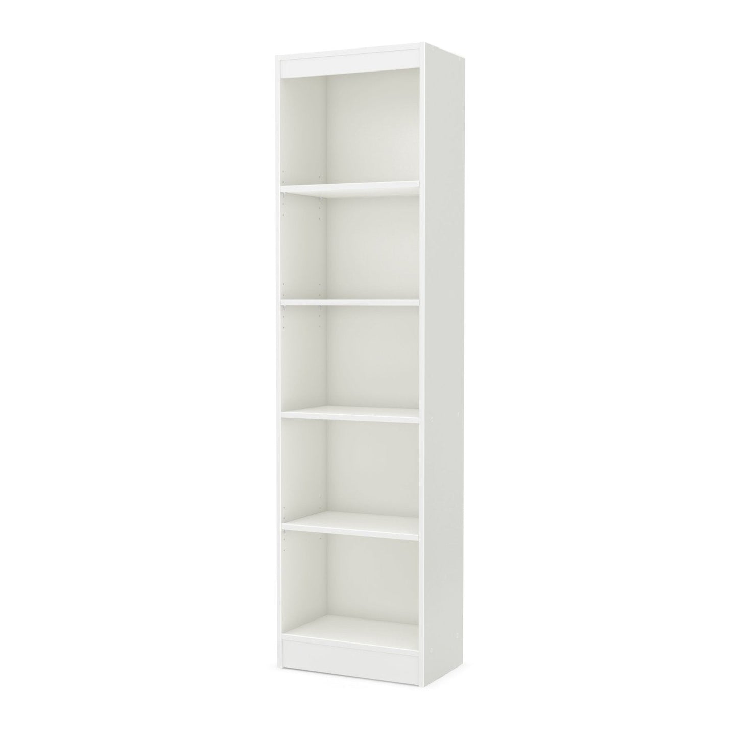 5-Shelf Narrow Bookcase Storage Shelves in White Wood Finish - Tampa Home & Garden Store