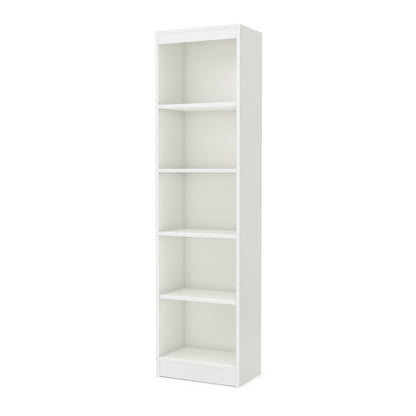 5-Shelf Narrow Bookcase Storage Shelves in White Wood Finish - Tampa Home & Garden Store