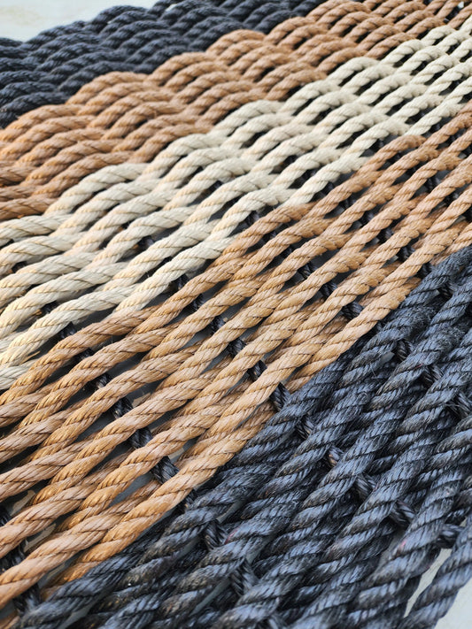 5 Stripe Lobster Rope Mat Black Brown Tan - Tampa Home & Garden Store
