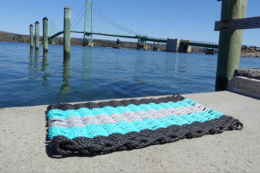 5 Stripe Lobster Rope Mat Black, Teal Light Gray - Tampa Home & Garden Store