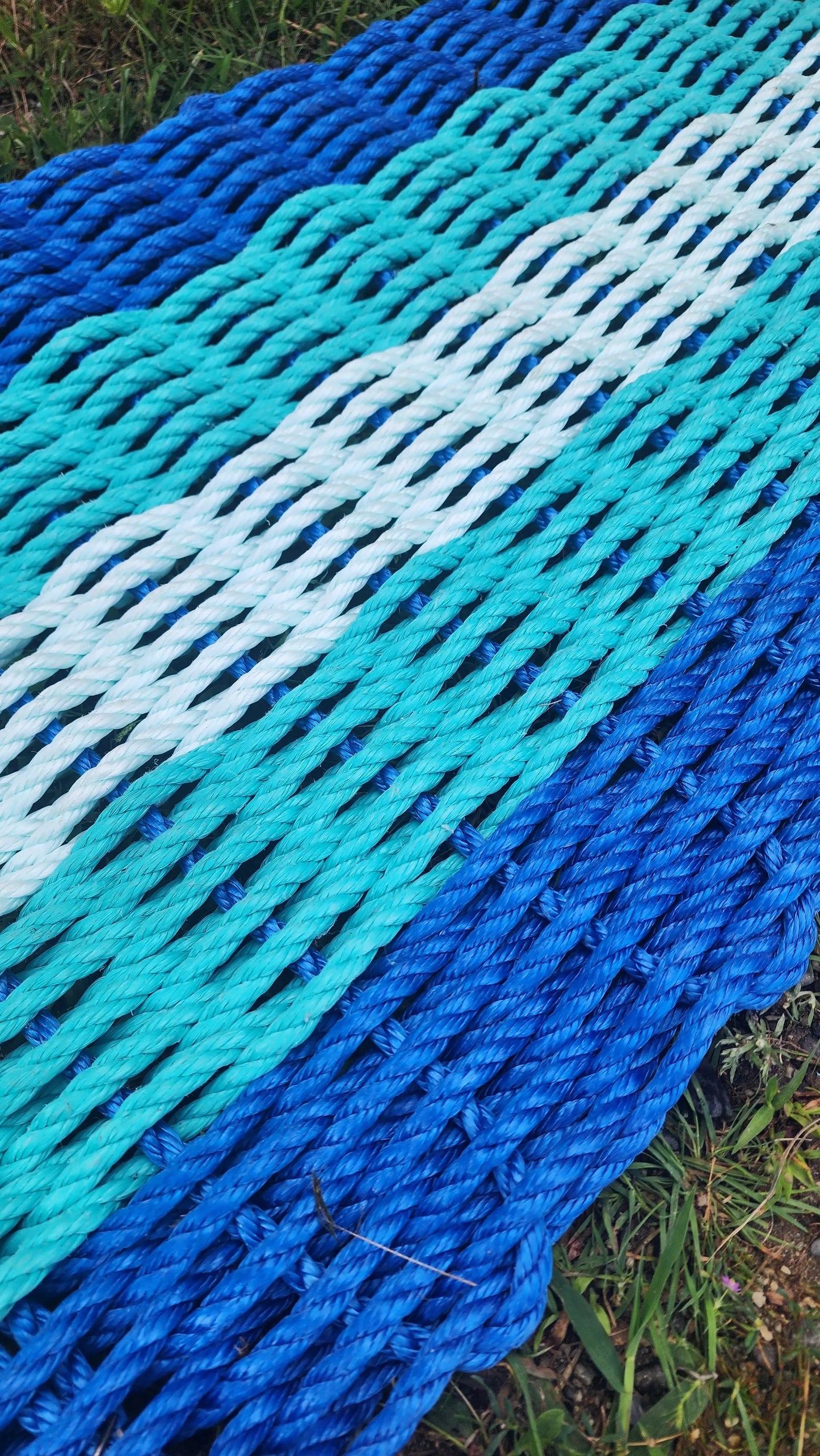 Alfombrilla de cuerda de langosta de 5 franjas (azul, verde azulado y espuma de mar)