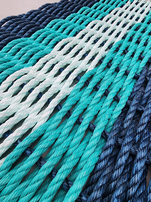 5 Stripe Lobster Rope Mat Navy Blue, Teal, Seafoam - Tampa Home & Garden Store