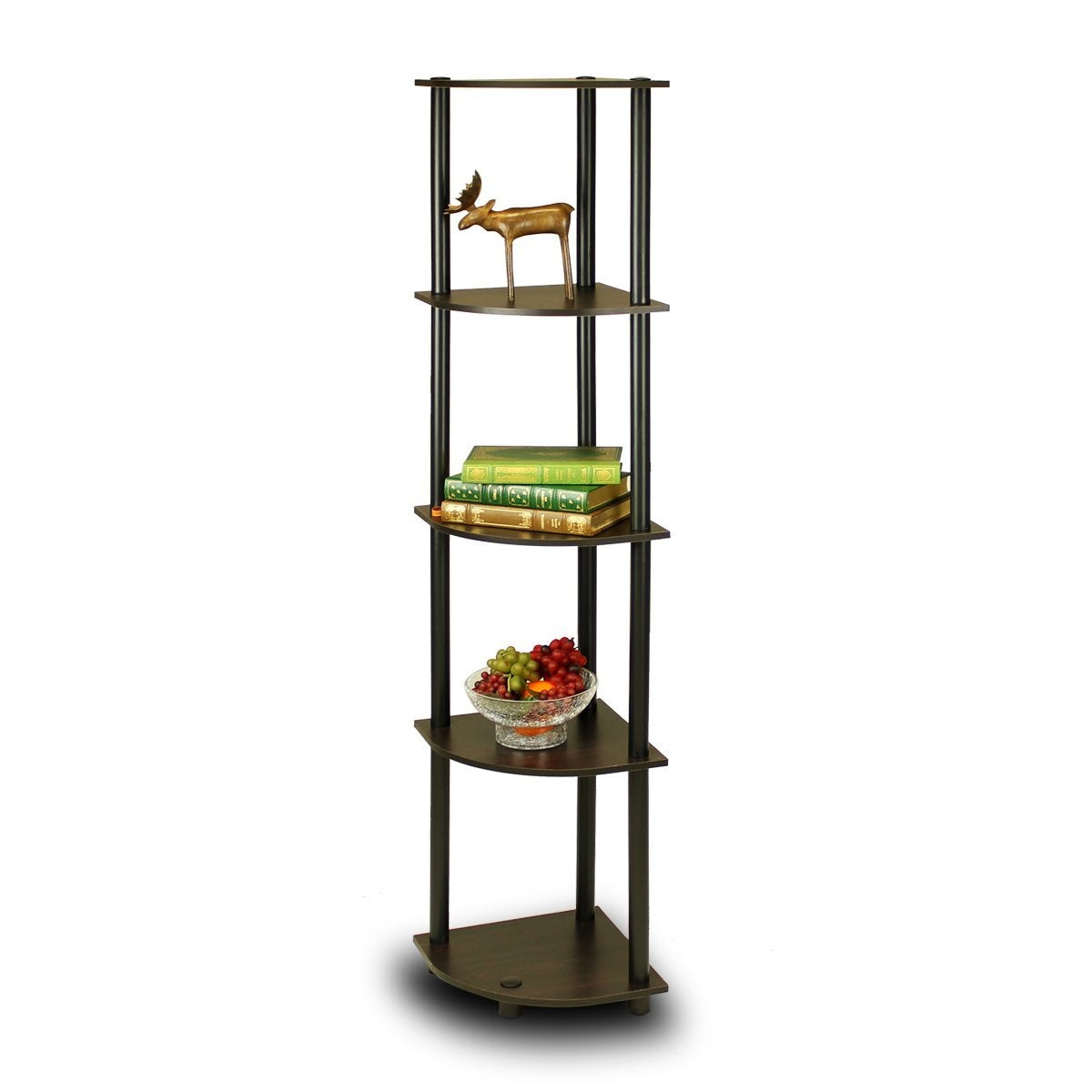 5-Tier Corner Display Shelf Bookcase in Espresso & Black - Tampa Home & Garden Store