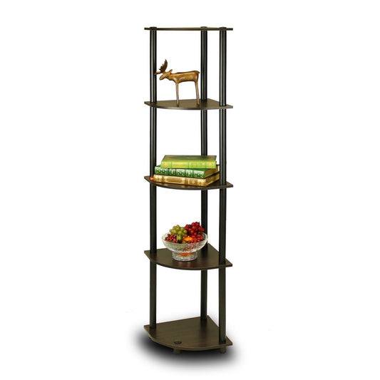 5-Tier Corner Display Shelf Bookcase in Espresso & Black - Tampa Home & Garden Store