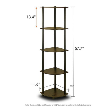 5-Tier Corner Display Shelf Bookcase in Espresso & Black - Tampa Home & Garden Store