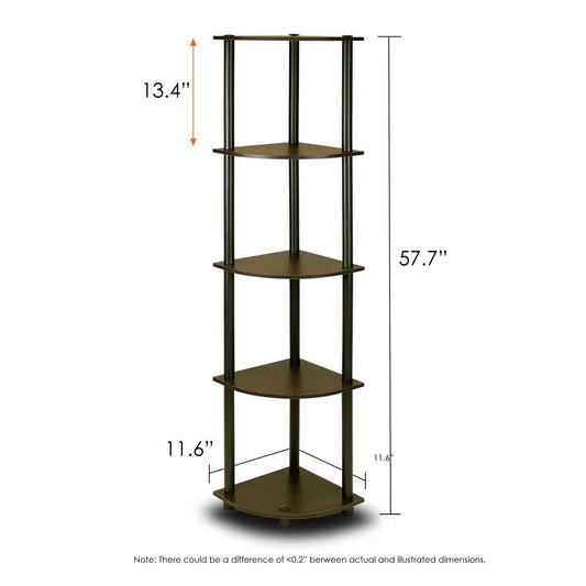 5-Tier Corner Display Shelf Bookcase in Espresso & Black - Tampa Home & Garden Store