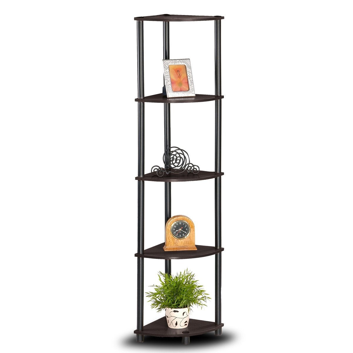 5-Tier Corner Display Shelf Bookcase in Espresso & Black - Tampa Home & Garden Store
