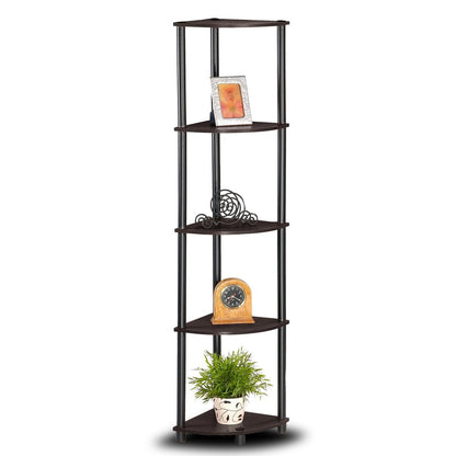 5-Tier Corner Display Shelf Bookcase in Espresso & Black - Tampa Home & Garden Store