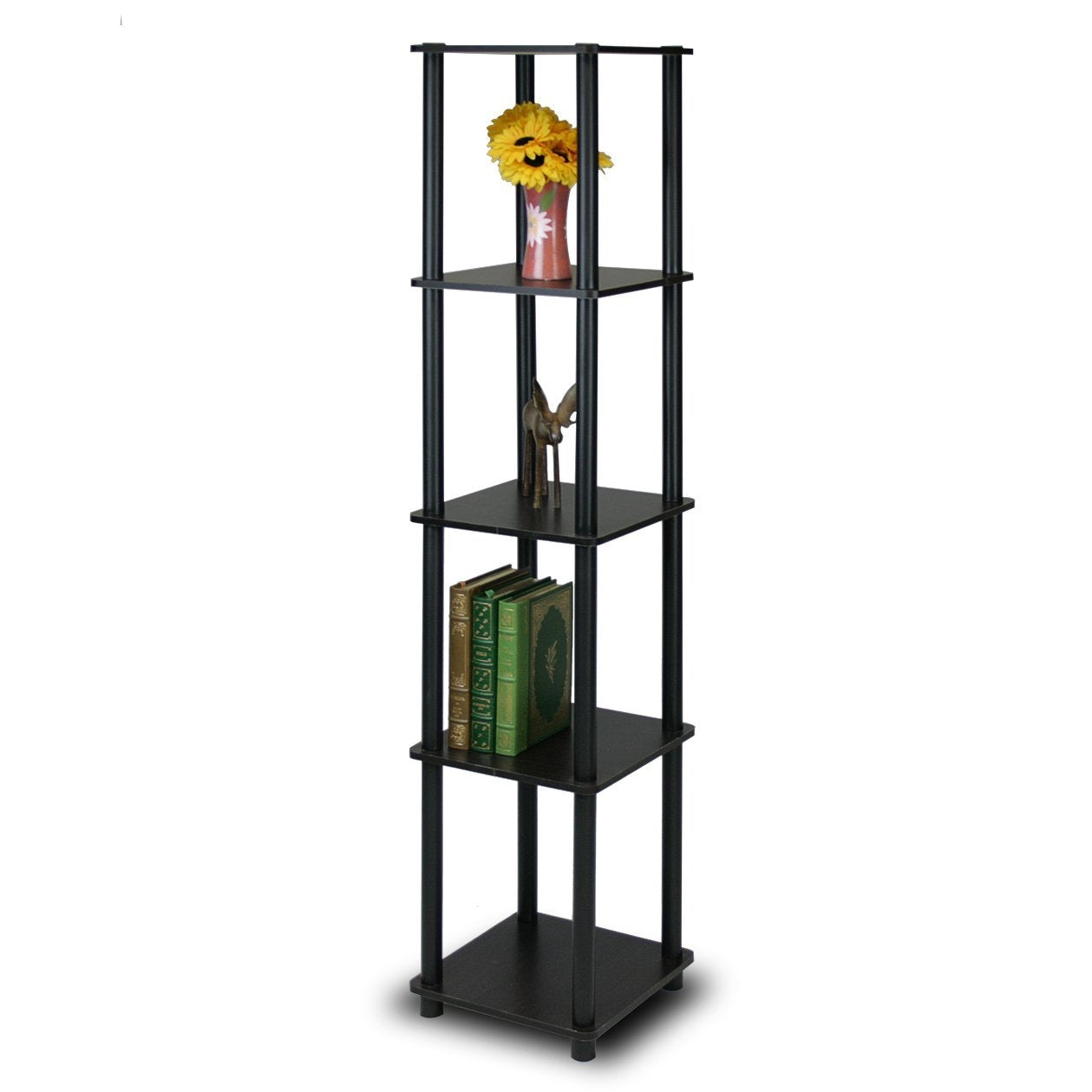 5-Tier Square Corner Display Shelf Bookcase in Espresso/Black - Tampa Home & Garden Store