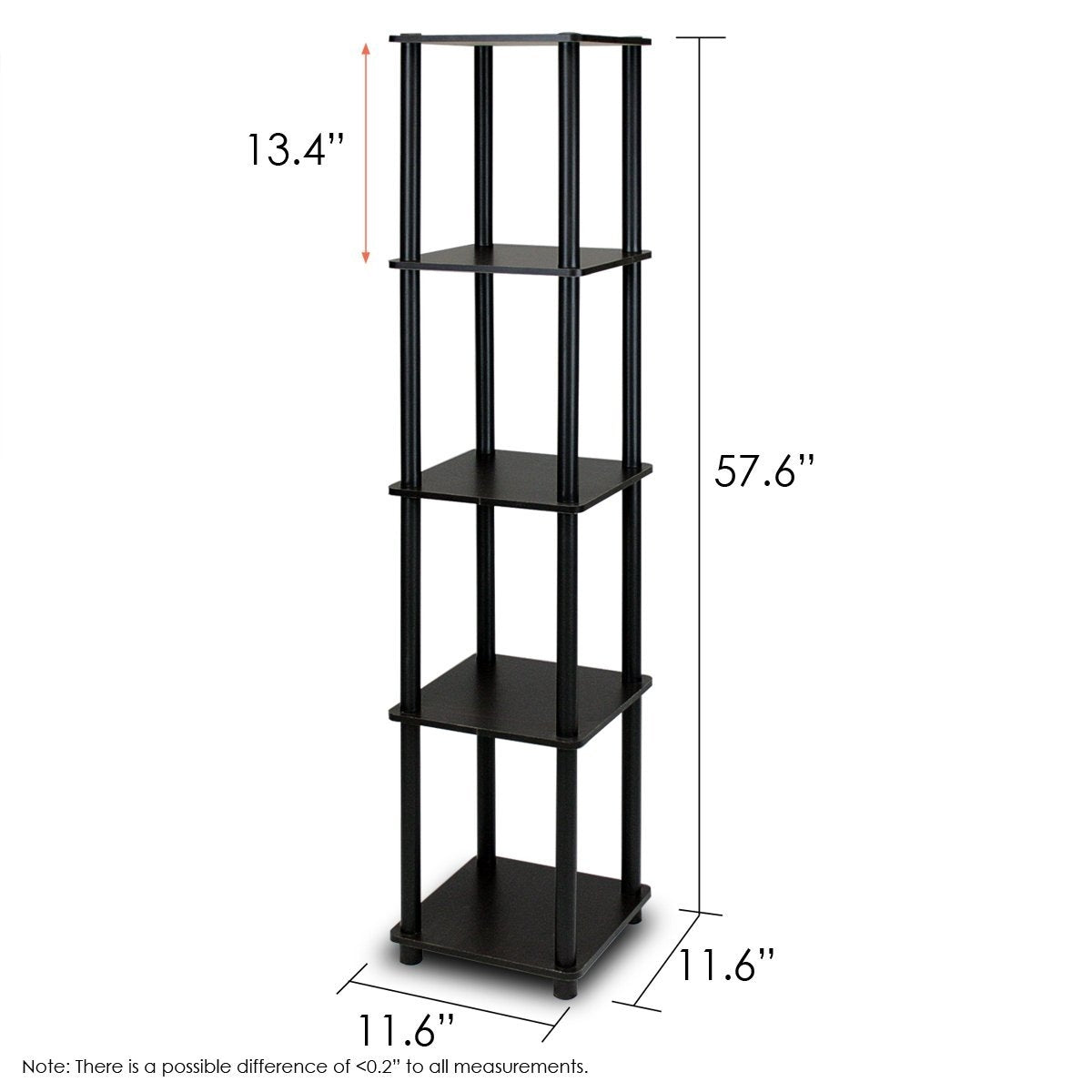 5-Tier Square Corner Display Shelf Bookcase in Espresso/Black - Tampa Home & Garden Store