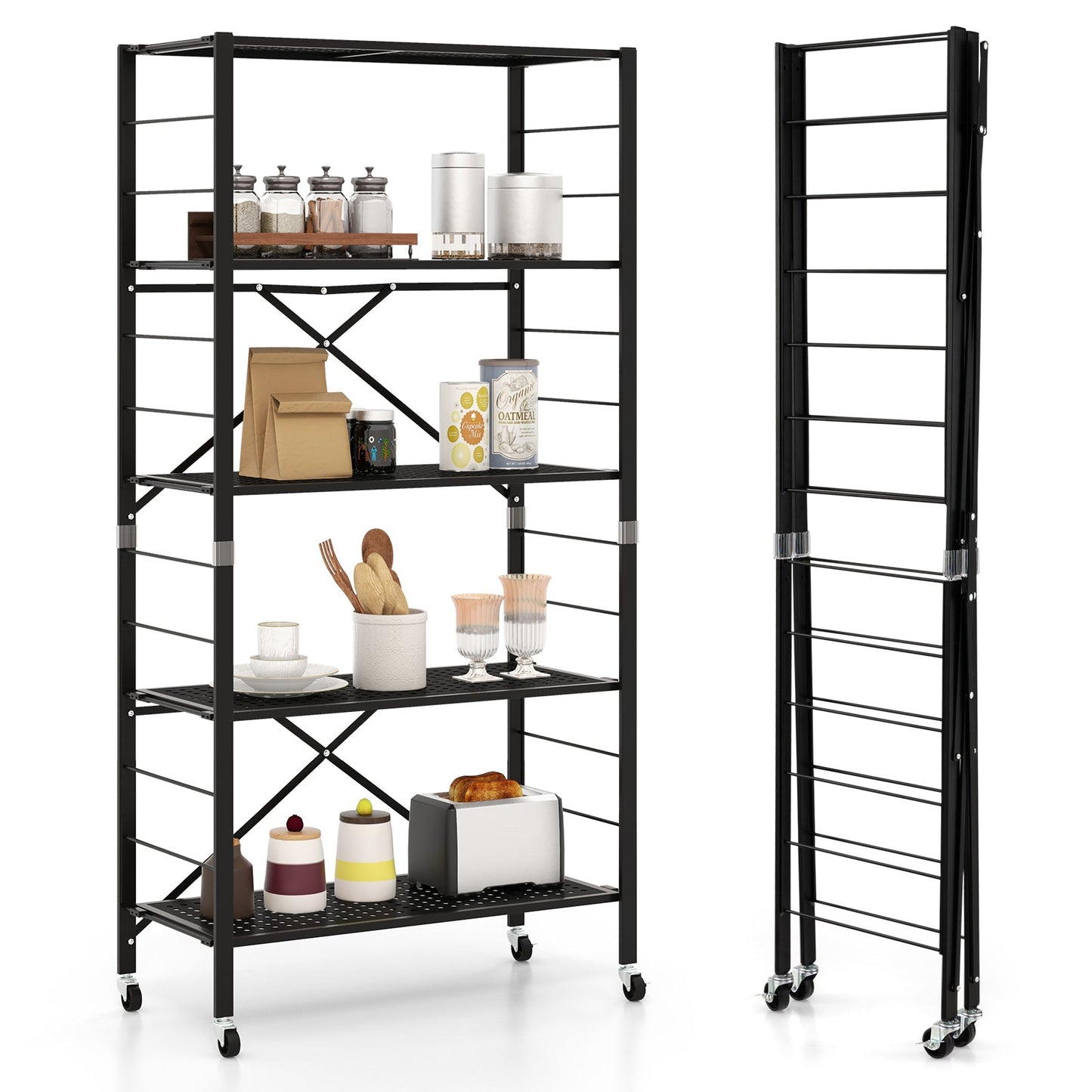 Estanterías ajustables de 5 niveles con ruedas para garaje, cocina, balcón