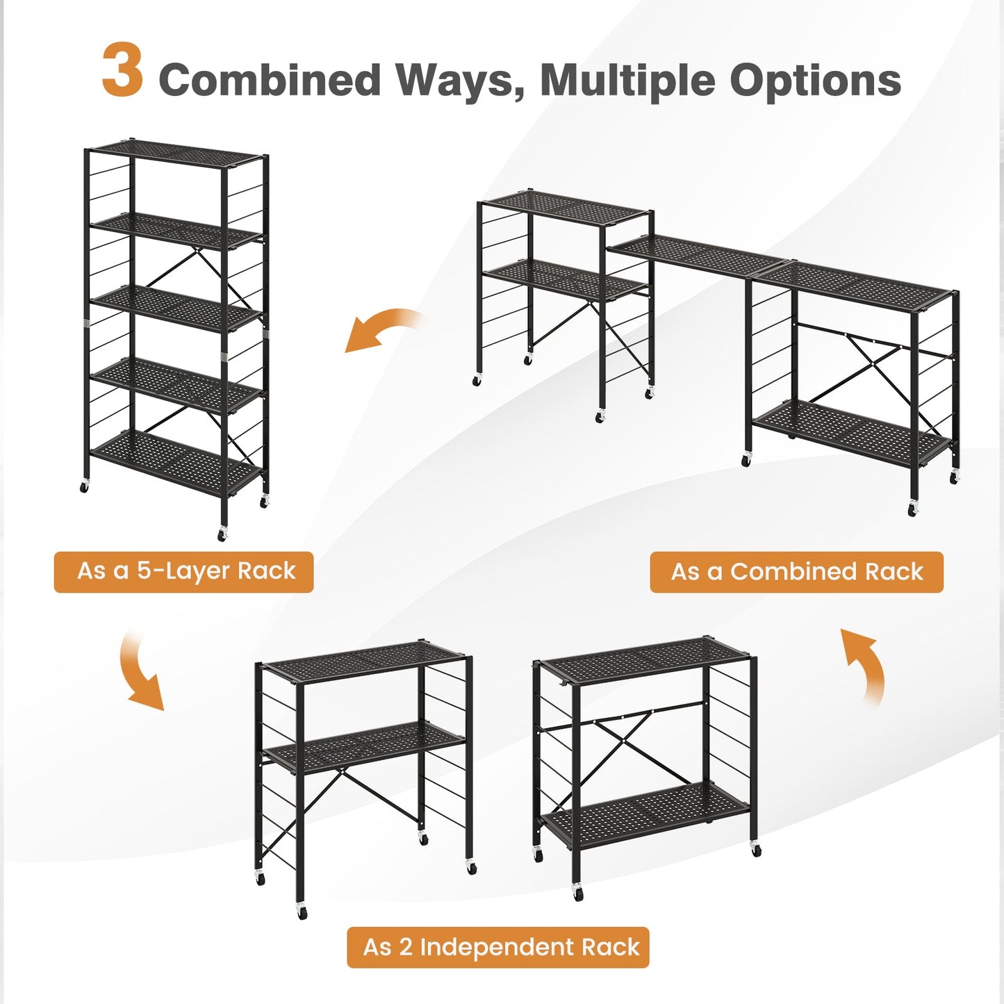 Estanterías ajustables de 5 niveles con ruedas para garaje, cocina, balcón