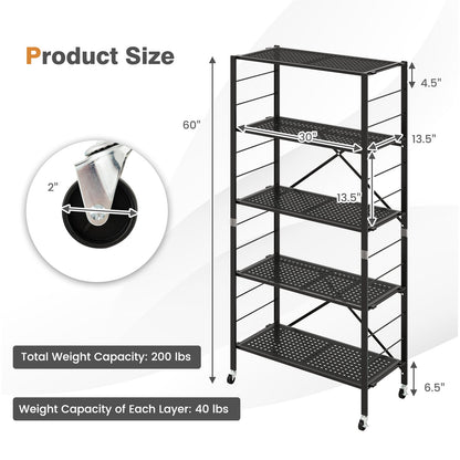 Estanterías ajustables de 5 niveles con ruedas para garaje, cocina, balcón
