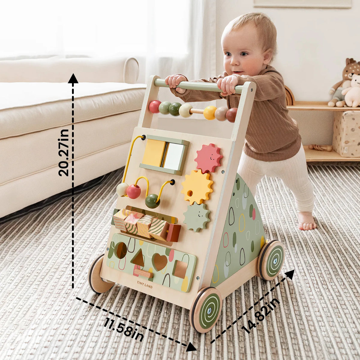 Tiny Land Sage Green Wooden Baby Walker with bead maze and activity panels by Tiny Land INC on Tampa Home & Garden Store