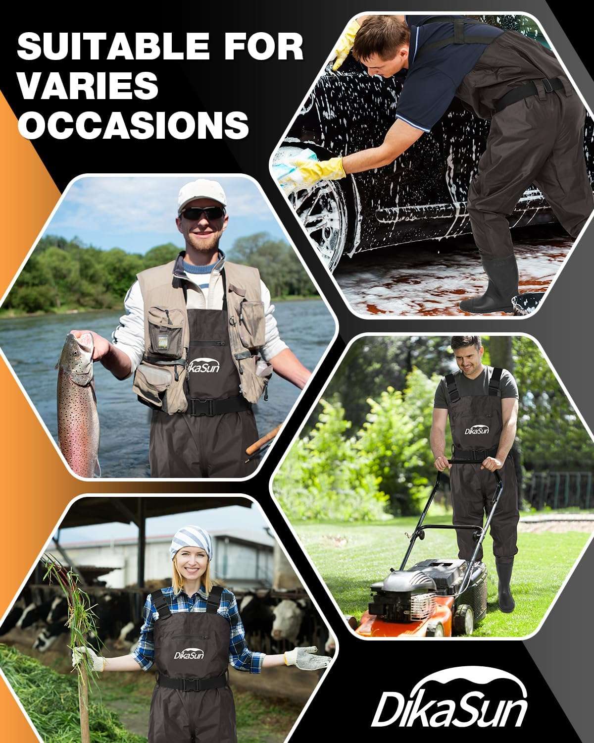 DikaSun brown lightweight bootfoot chest waders with boots for men and women fishing on Tampa Home & Garden Store