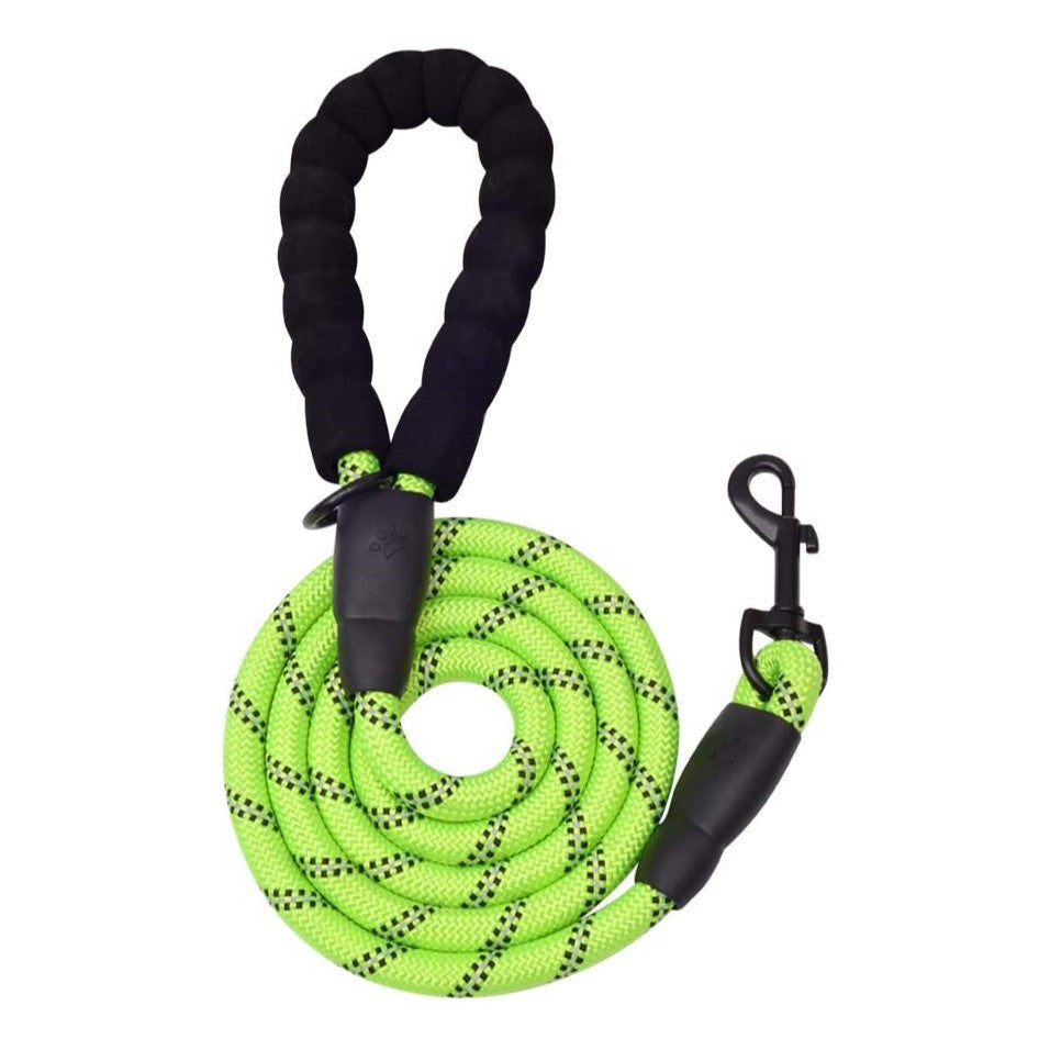 5 ft thick neon green reflective dog leash with padded black handle and clip by Vibhsa on Tampa Home & Garden Store
