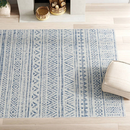 5 ft. x 7.5 ft. Blue Grey Chevron Coastal Boho Style Indoor Outdoor Area Rug - Tampa Home & Garden Store