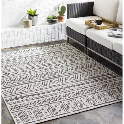 5 ft. x 8 ft. Black Off-White Chevron Coastal Boho Style Indoor Outdoor Area Rug - Tampa Home & Garden Store
