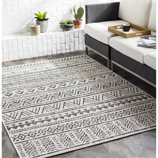 5 ft. x 8 ft. Black Off-White Chevron Coastal Boho Style Indoor Outdoor Area Rug - Tampa Home & Garden Store